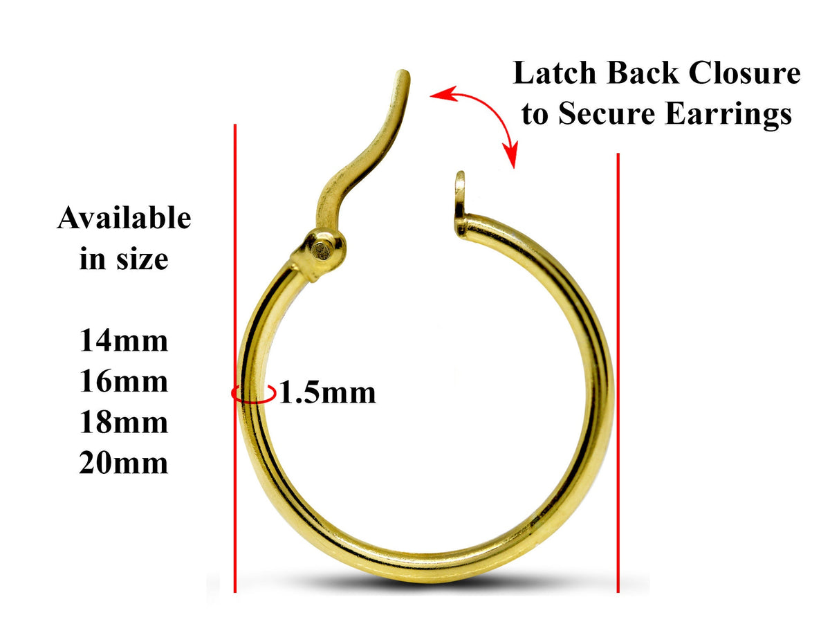 Sterling Silver Hoop Earrings: Latch Back, 14mm-20mm