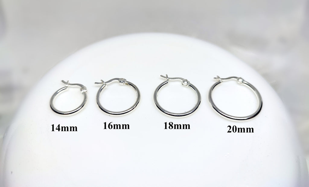 Sterling Silver Hoop Earrings: Latch Back, 14mm-20mm