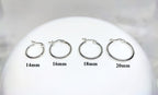 Sterling Silver Hoop Earrings: Latch Back, 14mm-20mm