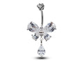 Butterfly Dangle Belly Ring: Surgical Steel Navel Bar with CZ Crystals