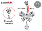 Butterfly Dangle Belly Ring: Surgical Steel Navel Bar with CZ Crystals
