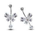 Butterfly Dangle Belly Ring: Surgical Steel Navel Bar with CZ Crystals