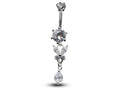 Silver Butterfly Dangle Belly Bar: CZ Crystal Navel Ring (16g, 8mm)