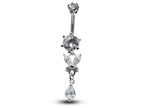 Silver Butterfly Dangle Belly Bar: CZ Crystal Navel Ring (16g, 8mm)