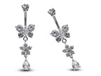 Butterfly Dangle Belly Ring: CZ Crystal Navel Piercing, 16g