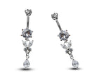 Silver Butterfly Dangle Belly Bar: CZ Crystal Navel Ring (16g, 8mm)