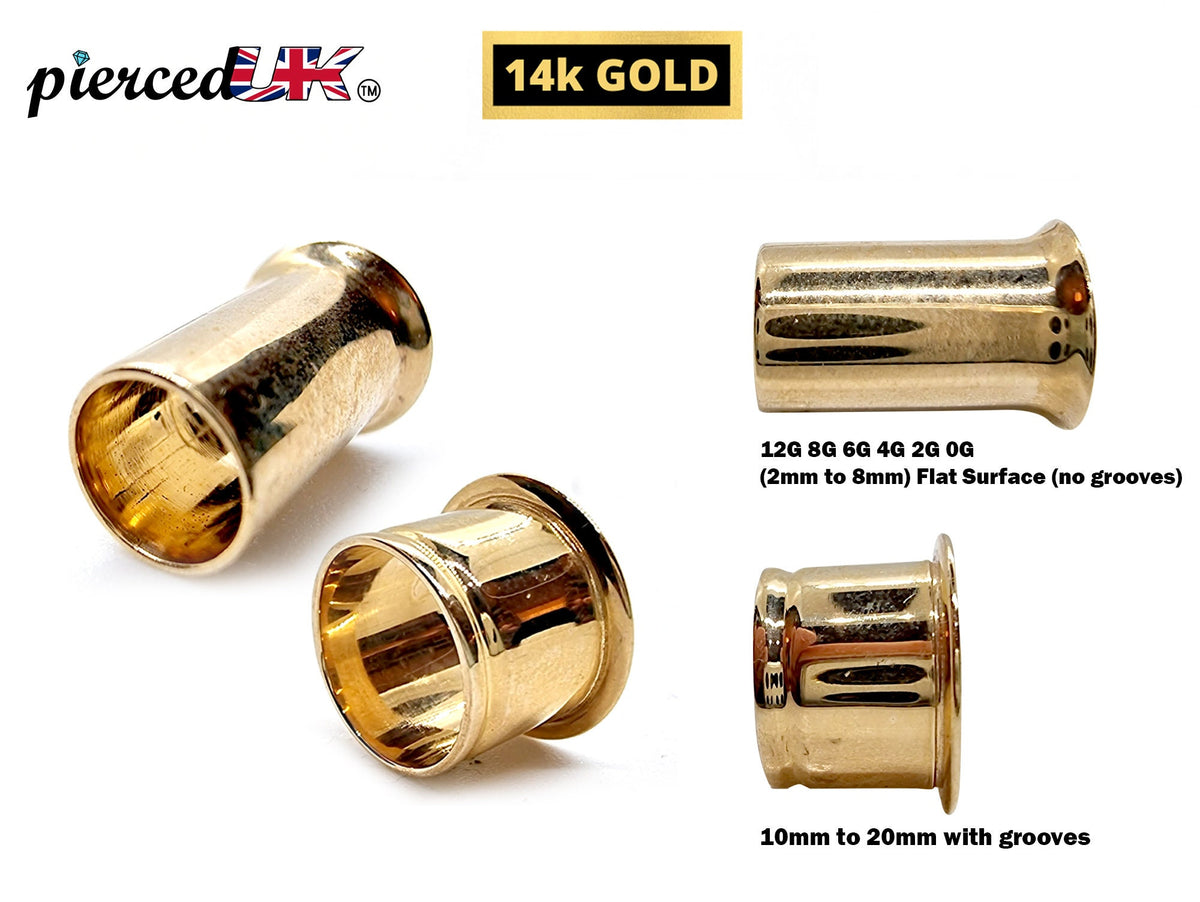 14K Gold Single Flare Plug: Ear Tunnel Body Piercing (4mm-14mm)