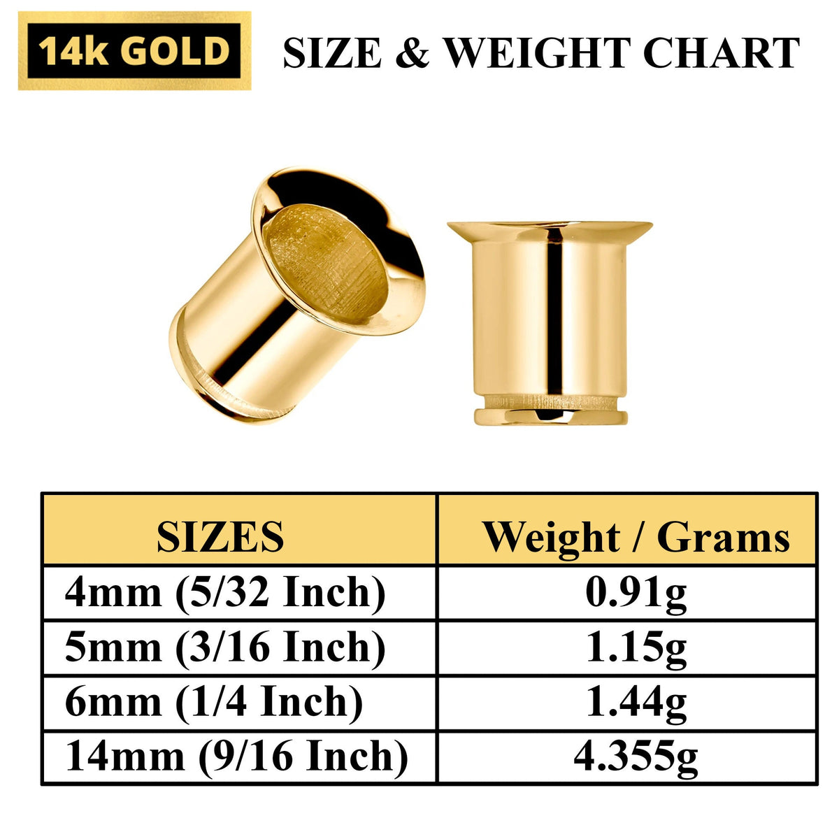 14K Gold Single Flare Plug: Ear Tunnel Body Piercing (4mm-14mm)
