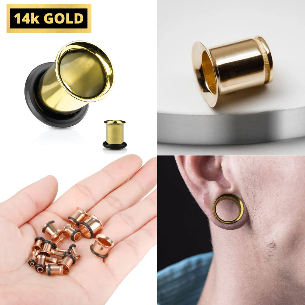 14K Gold Single Flare Plug: Ear Tunnel Body Piercing (4mm-14mm)