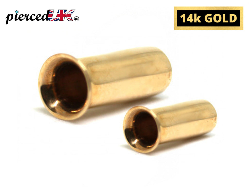 14K Gold Single Flare Plug: Ear Tunnel Body Piercing (4mm-14mm)