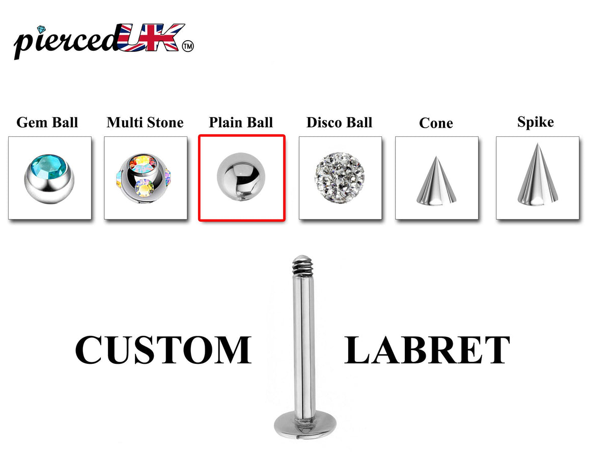 Custom Surgical Steel Labret Lip Piercing: 16g/14g, Spike, Gem, Ball