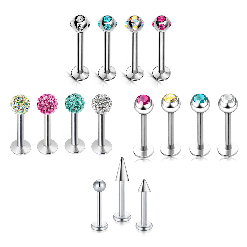 Custom Surgical Steel Labret Lip Piercing: 16g/14g, Spike, Gem, Ball