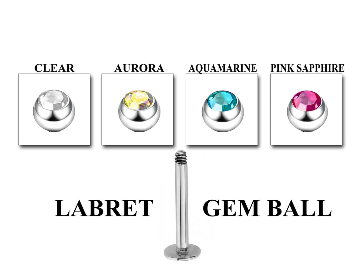 Custom Surgical Steel Labret Lip Piercing: 16g/14g, Spike, Gem, Ball