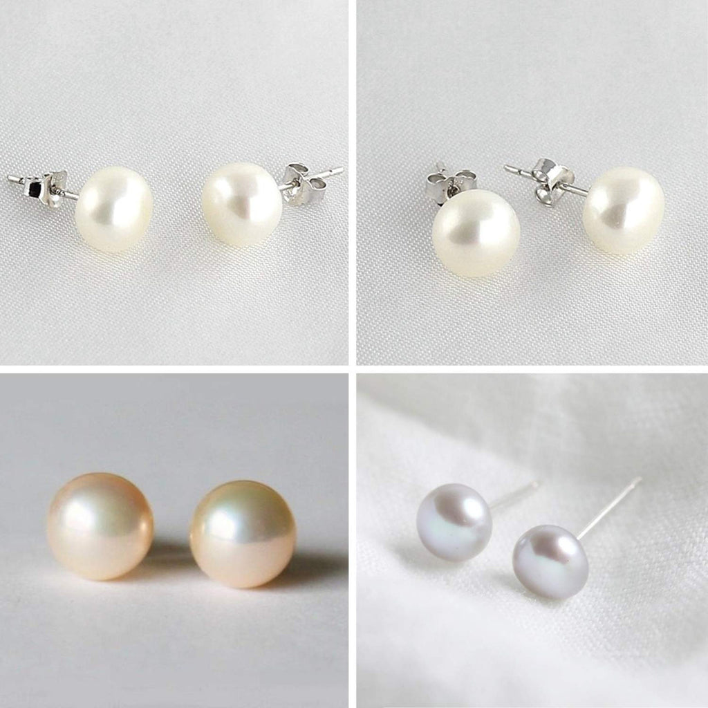 Freshwater Pearl Stud Earrings: White, Peach, Grey - Surgical Steel
