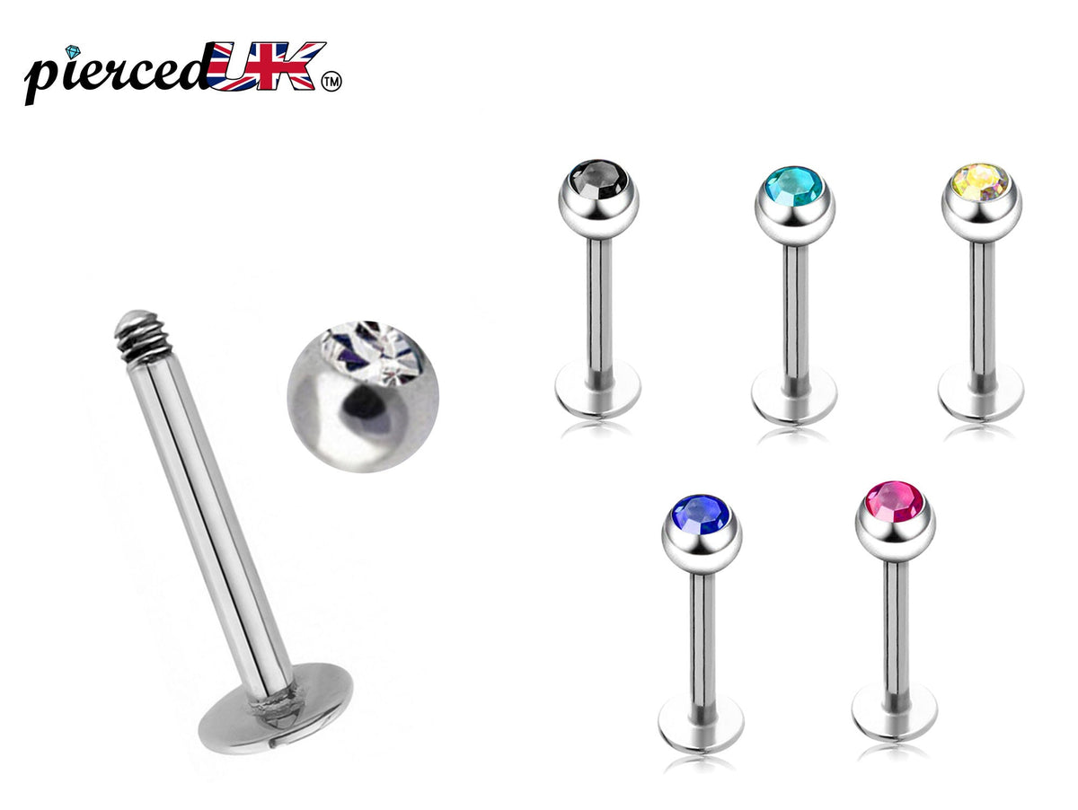 Gem Crystal Ball Labret: Surgical Steel Lip Piercing (18g/16g/14g)