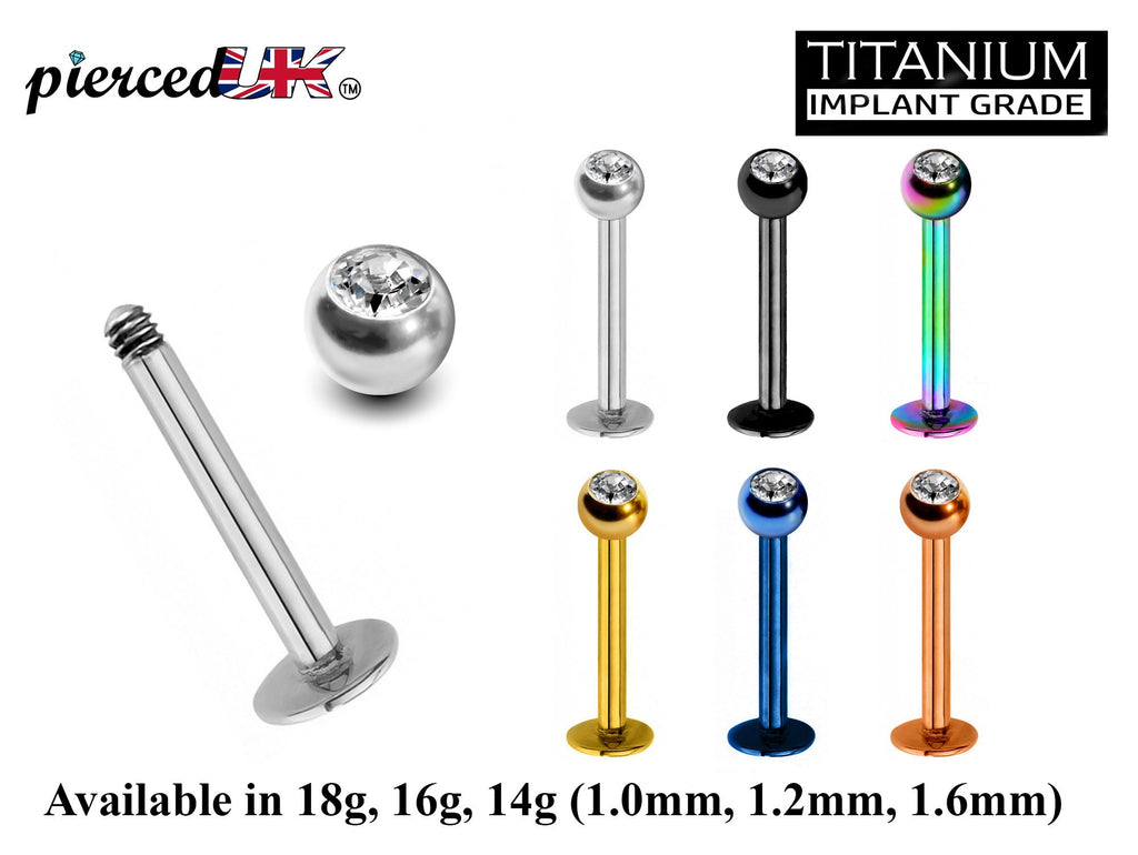 Titanium Labret Lip Stud: Crystal Gem Piercing (18g, 16g, 14g)