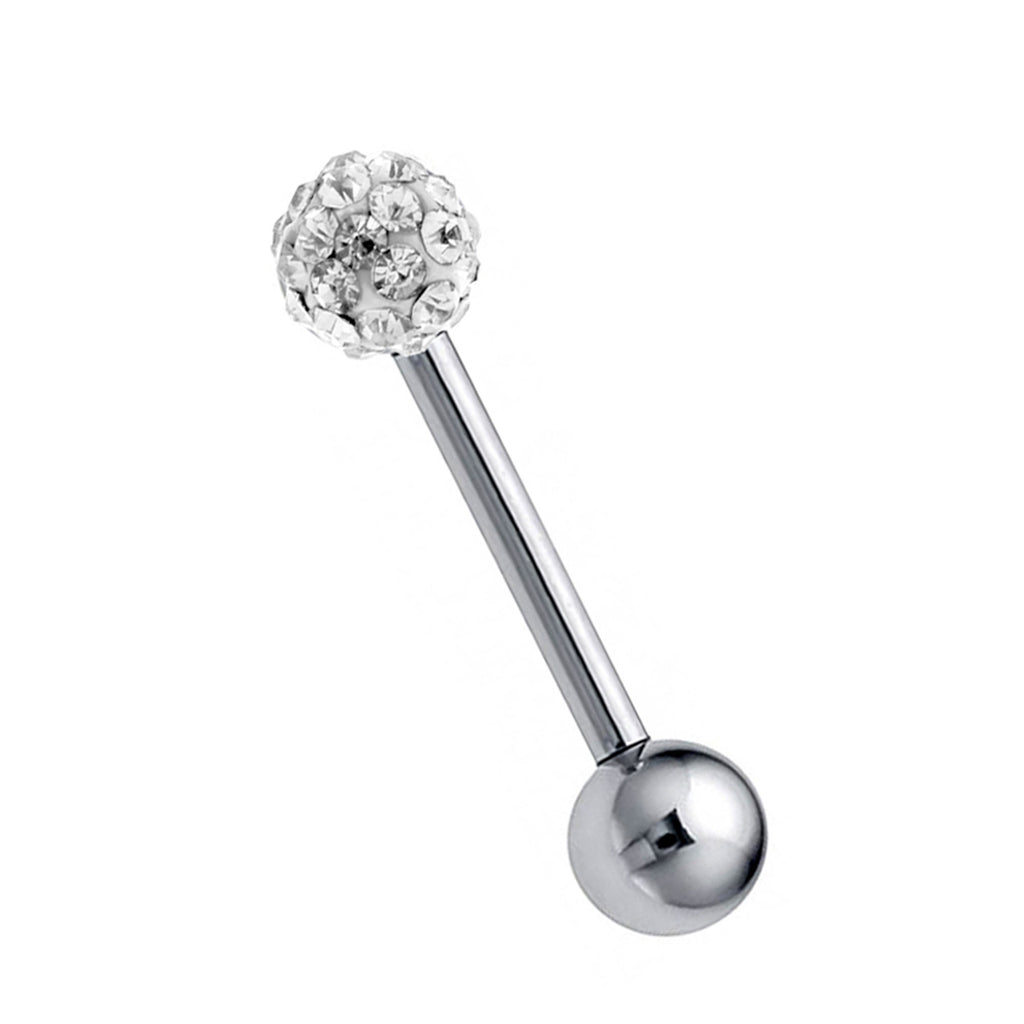 Surgical Steel Barbell Piercing: Crystal Ball Tongue/Nipple/Ear Stud (20g-14g)