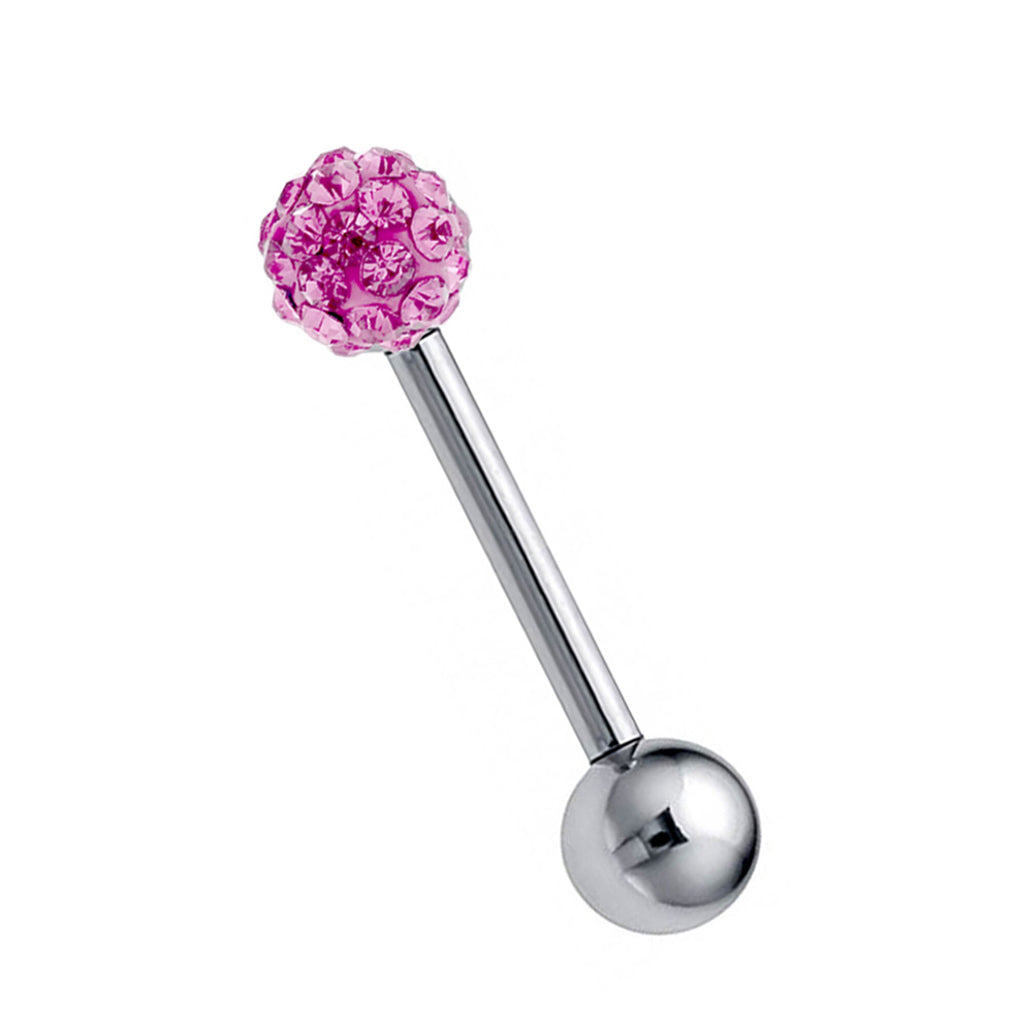 Surgical Steel Barbell Piercing: Crystal Ball Tongue/Nipple/Ear Stud (20g-14g)