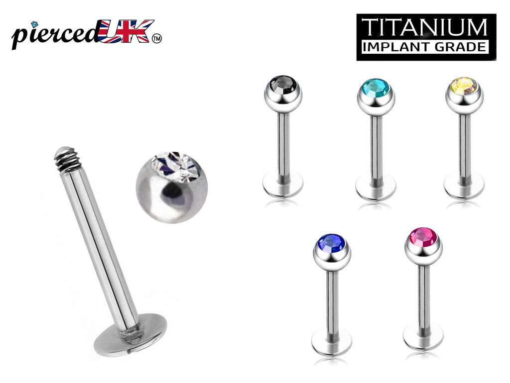 Titanium Labret Piercing: Gem Crystal Ball, Flatback Lip Jewelry (18g 16g 14g)