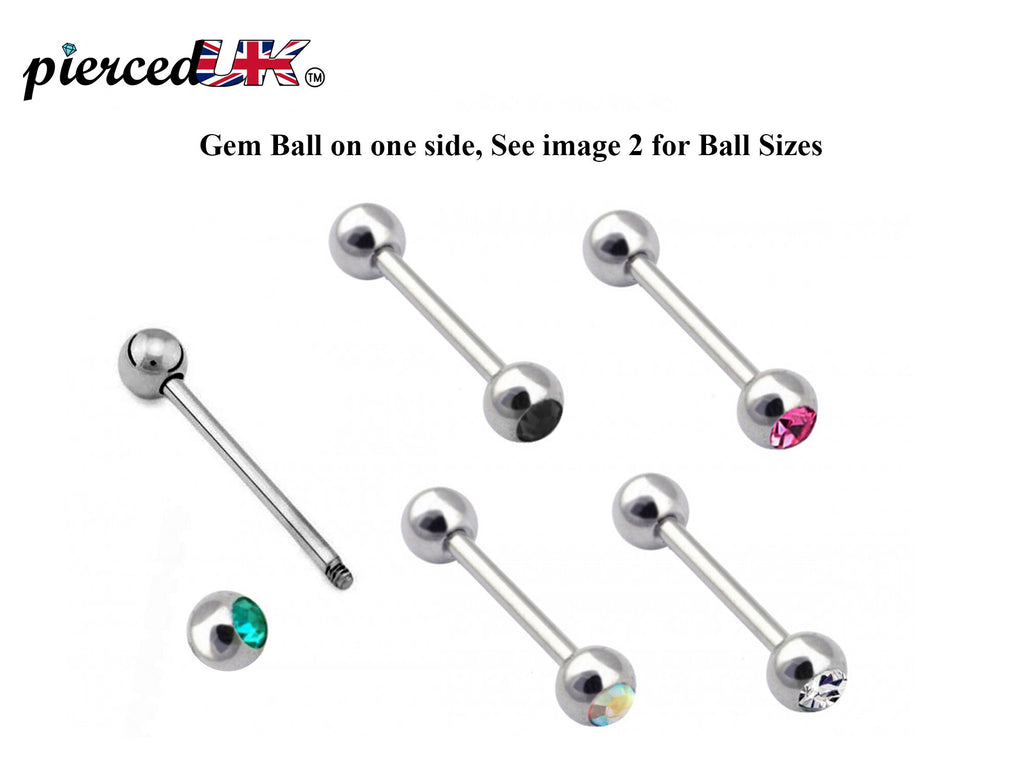Gem Ball Industrial Barbell Piercing: Surgical Steel (14g-18g)