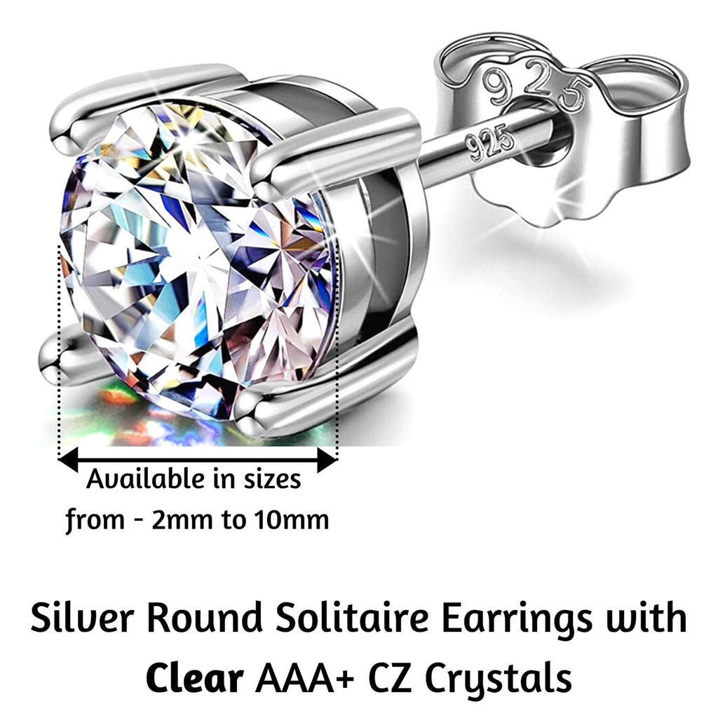 Sterling Silver Round Crystal Stud Earrings (2mm to 7mm)