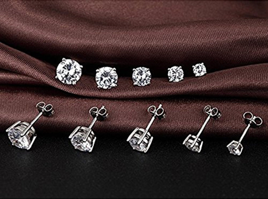 Sterling Silver Round Crystal Stud Earrings (2mm to 7mm)