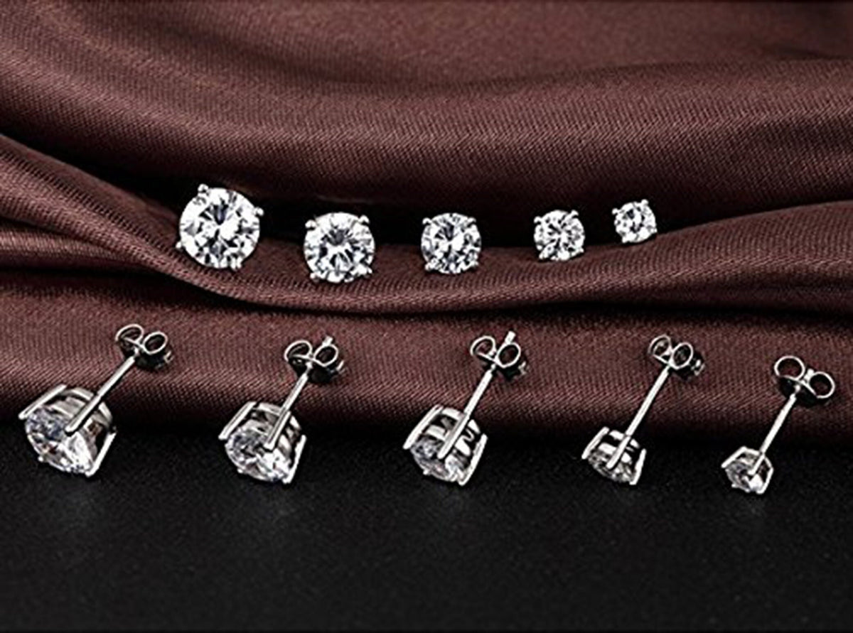 Sterling Silver Round Crystal Stud Earrings (2mm to 7mm)