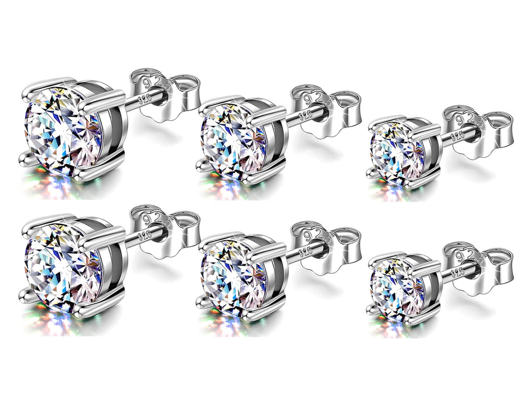 Sterling Silver Round Crystal Stud Earrings (2mm to 7mm)