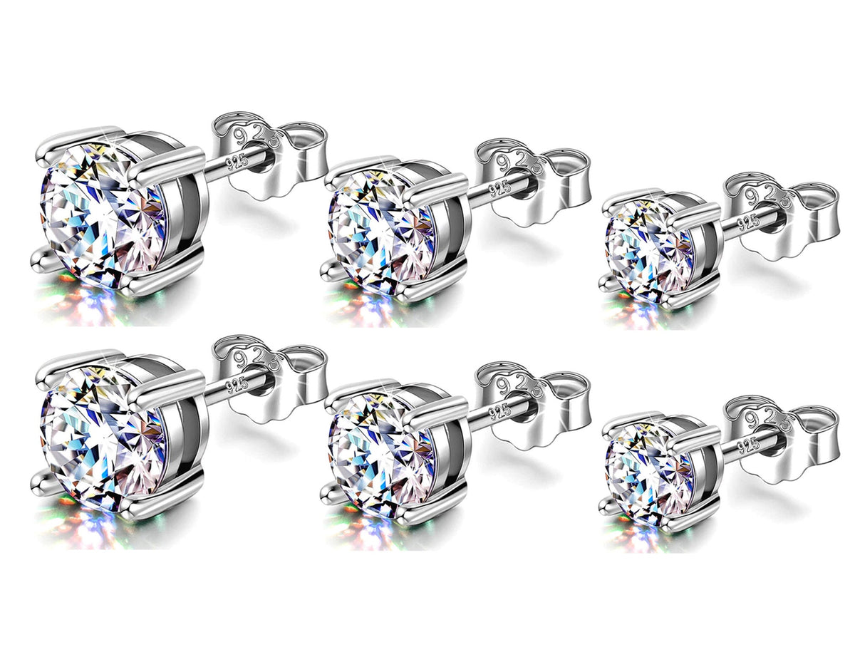 Sterling Silver Round Crystal Stud Earrings (2mm to 7mm)
