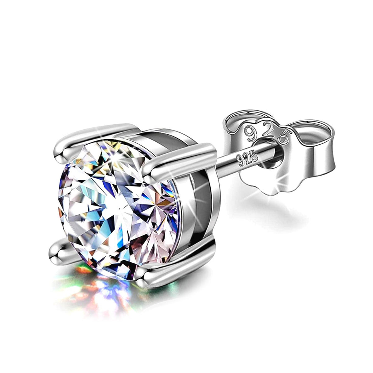 Sterling Silver Round Crystal Stud Earrings (2mm to 7mm)