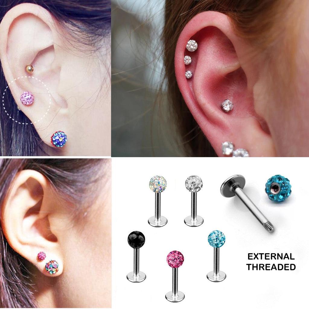 Crystal Ball Labret Stud: Surgical Steel Flatback Lip Piercing
