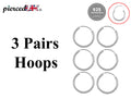 Sterling Silver Hoop Earrings: 3 Pairs, Cartilage, Tragus, Conch (8mm-60mm)
