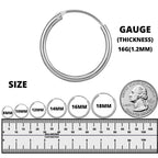 Sterling Silver Hoop Earrings: 3 Pairs, Cartilage, Tragus, Conch (8mm-60mm)