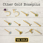 18K Solid Gold Nose Pin: Heart L-Shape with AAA Crystals