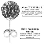 Crystal Ball Stud Earrings: Sterling Silver Bling, 6mm & 8mm (2 Pairs)