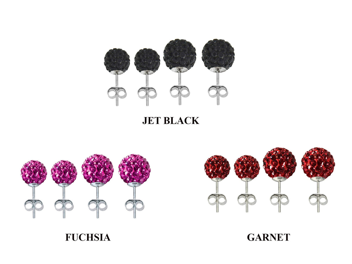 Crystal Ball Stud Earrings: Sterling Silver Bling, 6mm & 8mm (2 Pairs)