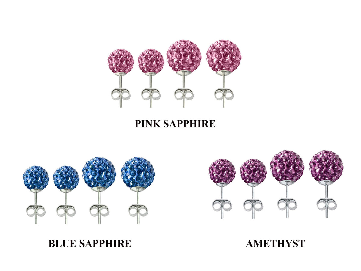Crystal Ball Stud Earrings: Sterling Silver Bling, 6mm & 8mm (2 Pairs)
