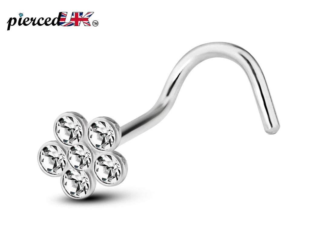 CZ Flower Nostril Screw: 20g Surgical Steel Nose Ring