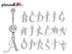 Sterling Silver Initial Belly Bar: Dangle Alphabet Navel Ring