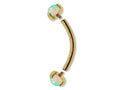 14K Gold Internal Curved Barbell with Prong Set Opal Stone, Eyebrow Piercing, Cartilage Stud, Belly Ring - 16G Body Jewellery Gold Bent Bar