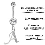Sterling Silver Initial Belly Bar: Dangle Alphabet Navel Ring