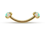 14K Gold Internal Curved Barbell with Prong Set Opal Stone, Eyebrow Piercing, Cartilage Stud, Belly Ring - 16G Body Jewellery Gold Bent Bar