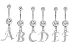 Sterling Silver Initial Belly Bar: Dangle Alphabet Navel Ring