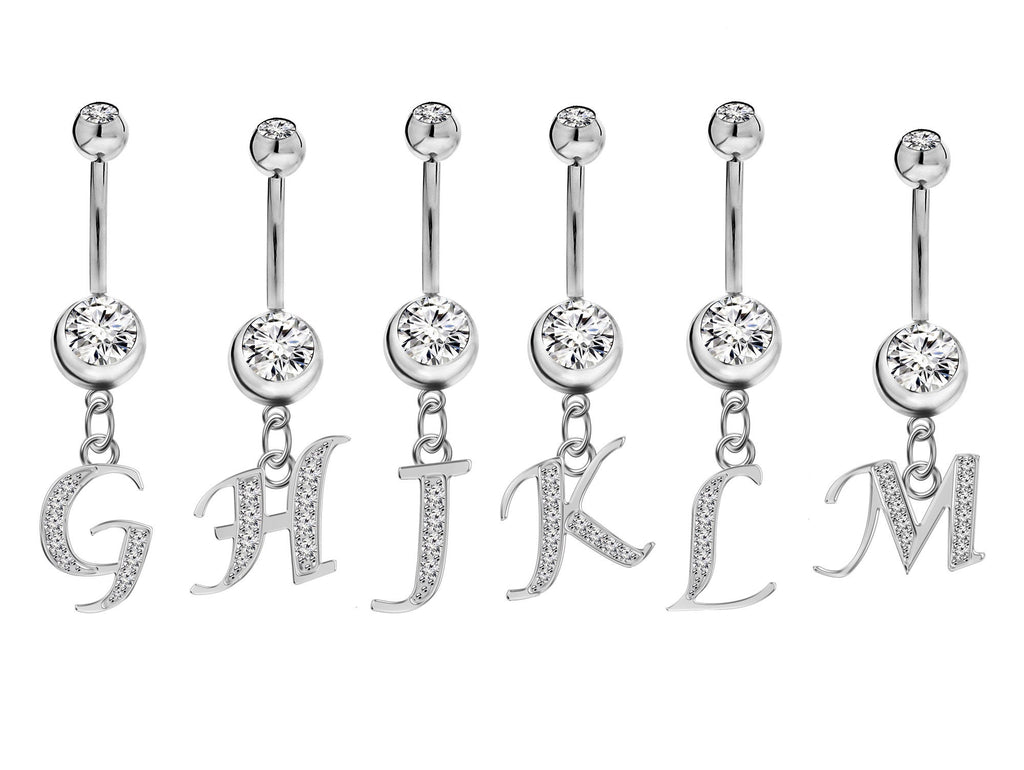 Sterling Silver Initial Belly Bar: Dangle Alphabet Navel Ring