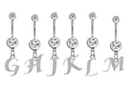 Sterling Silver Initial Belly Bar: Dangle Alphabet Navel Ring