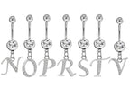 Sterling Silver Initial Belly Bar: Dangle Alphabet Navel Ring