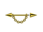 Titanium Gold Cone / Spike Nose Bridge Barbell Upper Nose Piercing with Steel Chain - 16G 14G Straight Barbell - Choose Spike and Cone Size