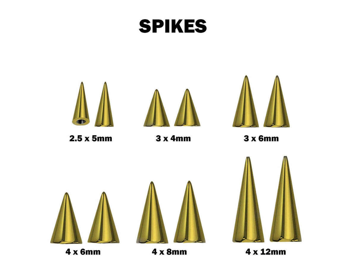 Titanium Gold Cone / Spike Nose Bridge Barbell Upper Nose Piercing with Steel Chain - 16G 14G Straight Barbell - Choose Spike and Cone Size