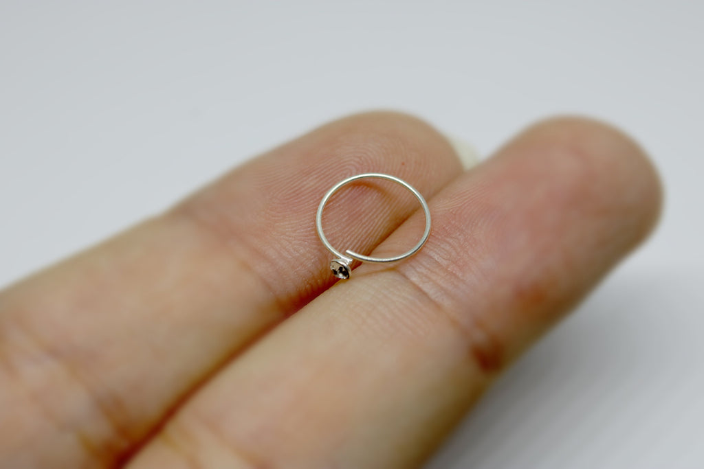 Nose Ring, Nose End Hoop Ring– Silver Nostril Stud Ring with Solitaire Clear CZ Crystal – 23g (0.6mm)  – Silver Nose Piercing