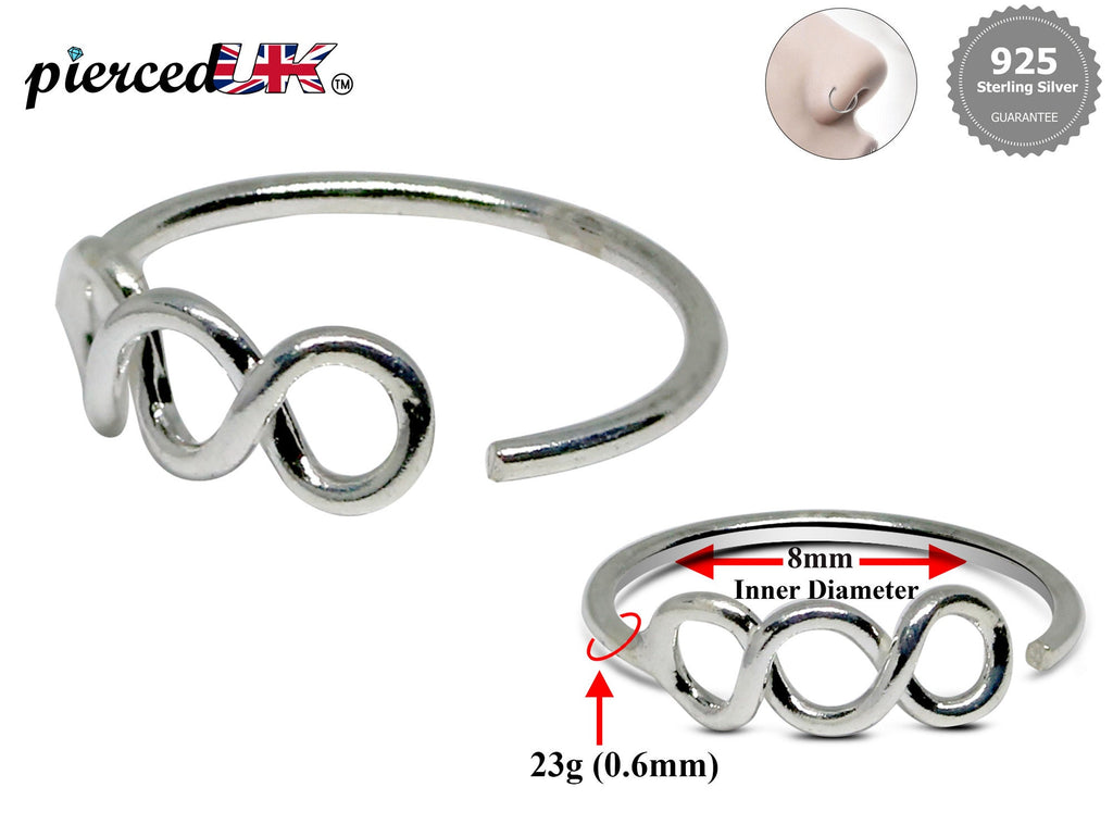 Nose Ring Hoop, Nose Piercing– Silver Nostril Stud Ring Filigree – 23g (0.6mm)  – Silver Nose Piercing
